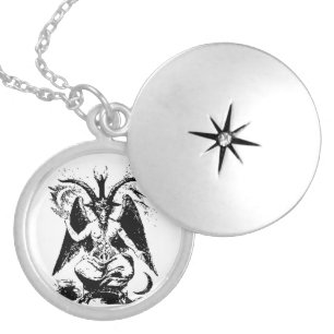 Vintage Black Baphomet Silver Plated Necklace