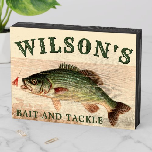 Vintage Black Bass Fish Bait  Tackle Template Wooden Box Sign