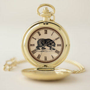 Vintage black bear mens nostalgic pocket watch