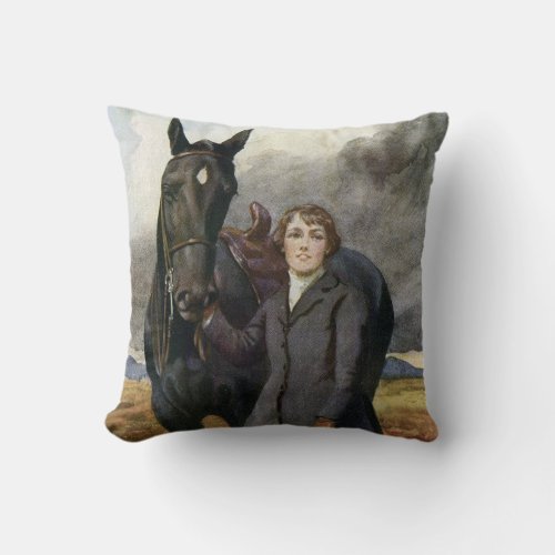 Vintage Black Beauty horse from Sewell book Throw Pillow