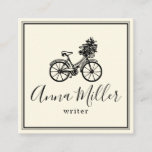 Vintage Black Bicycle Flowers Writer Beige Retro Square Business Card