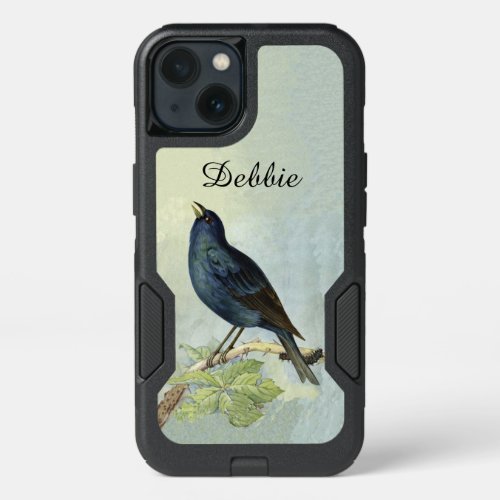 Vintage Black Bird Branch Hanging Caterpillar iPhone 13 Case