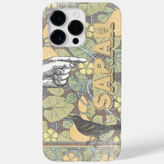 Vintage Black Bird Pointing Hand Floral Pattern Case-Mate iPhone 14 Pro Max Case