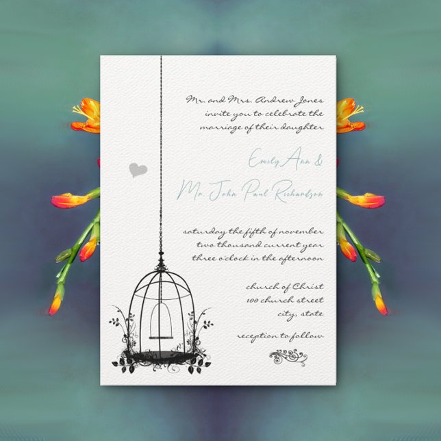 Vintage Black Birdcage Boho Aesthetic Wedding  Invitation (Creator Uploaded)