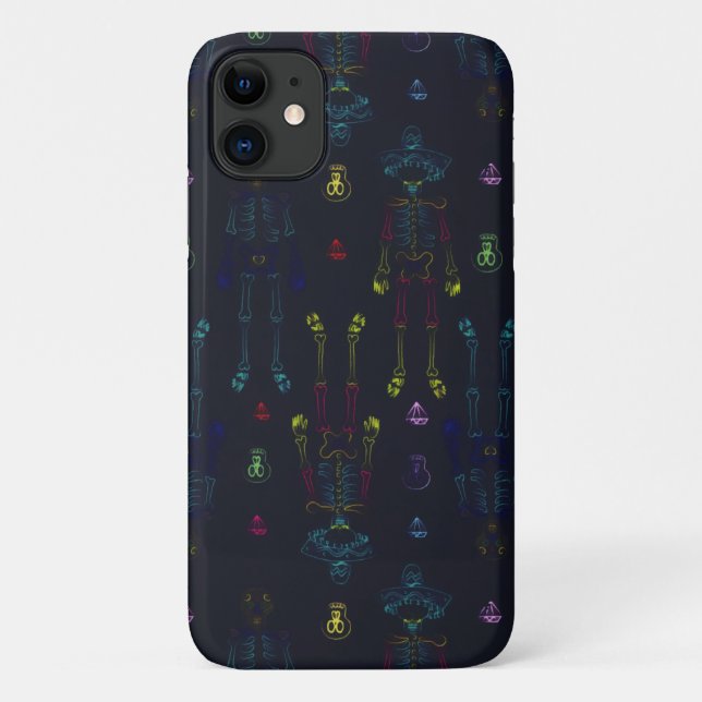 Vintage Black Blue Glowing Skeleton Sugar Skull Case-Mate iPhone Case (Back)