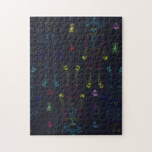 Vintage Black Blue Glowing Skeleton Sugar Skull Jigsaw Puzzle