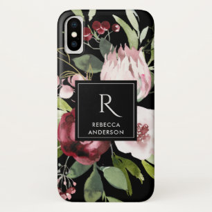 VINTAGE BLACK BLUSH PINK BURGUNDY PROTEA FLORAL iPhone X CASE