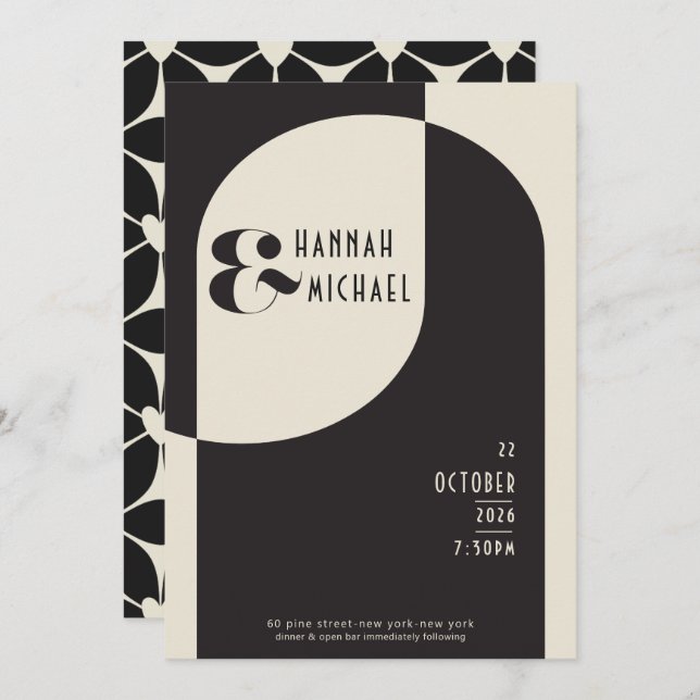 Vintage Black Bone Deco Invitation (Front/Back)