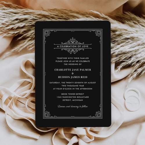 Vintage Black Book Cover Wedding Invitation
