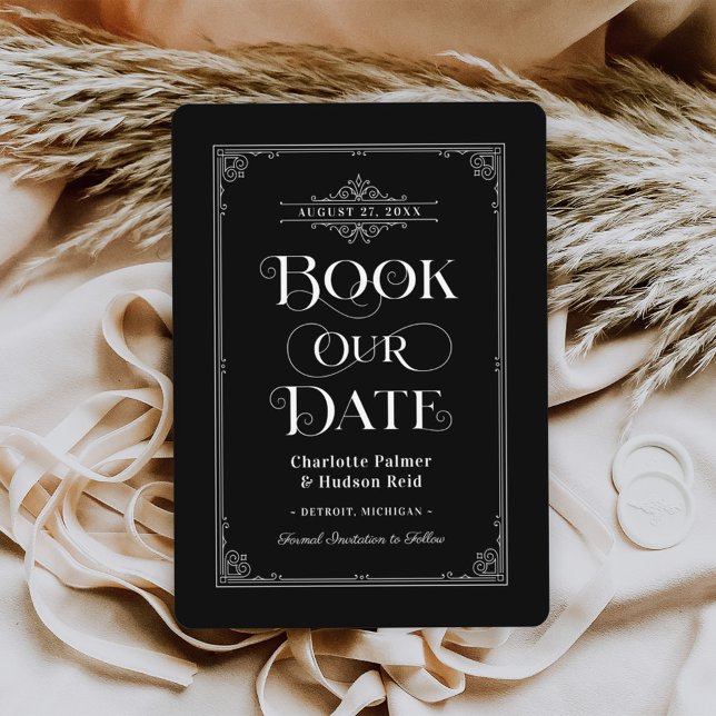 Vintage Black Book Cover Wedding Save The Date (Creator Uploaded)