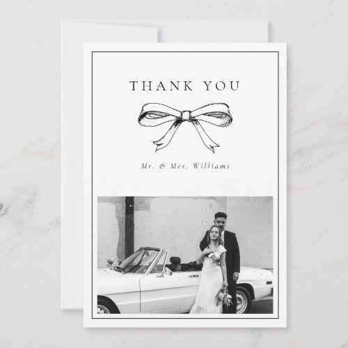 Vintage Black Bow Mr  Mrs Photo Flat Wedding Thank You Card