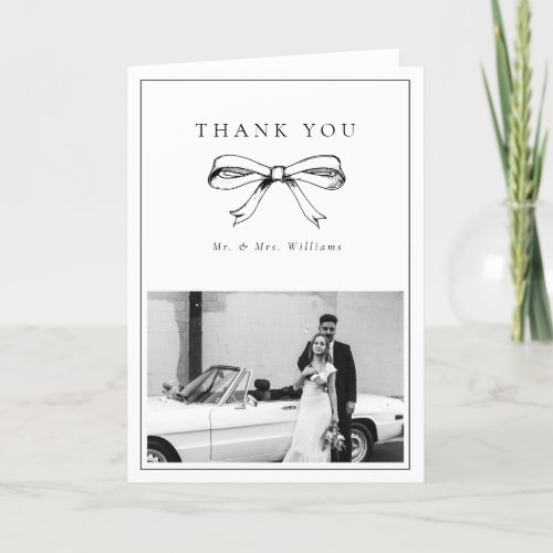 Vintage Black Bow Mr  Mrs Photo Folded Wedding Thank You Card