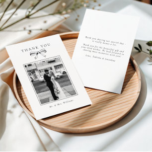 Vintage Black Bow Photo Flat Wedding Thank You Card