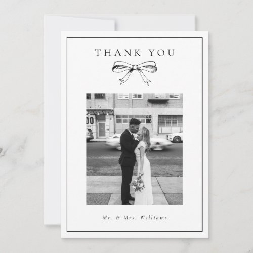 Vintage Black Bow Photo Flat Wedding Thank You Card