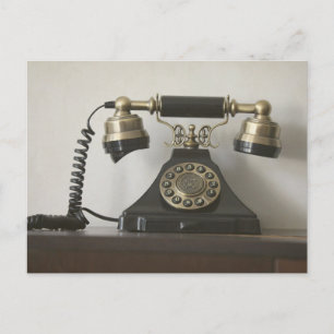 Vintage Black Brass Rotary Telephone Postcard