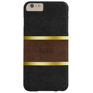 Vintage Black & Brown Leather Gold Accents Barely There iPhone 6 Plus Case