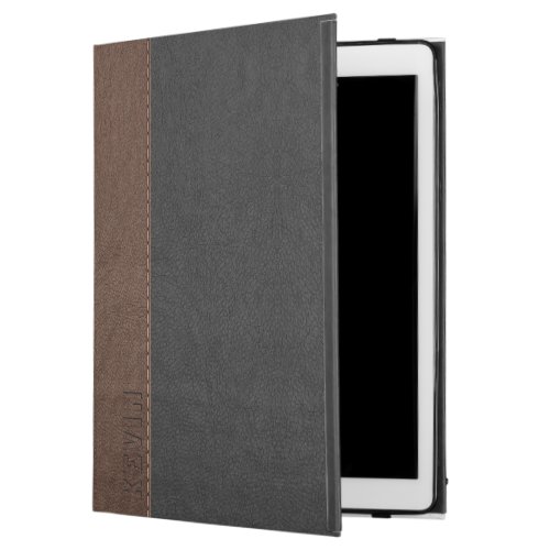Vintage Black  Brown Leather Print Monogram iPad Pro 129 Case