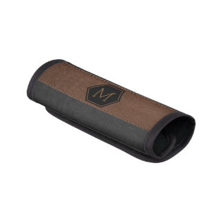 Vintage Black & Brown Leather Print Monogram Luggage Handle Wrap