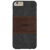 Vintage Black & Brown Stitched Leather Barely There iPhone 6 Plus Case