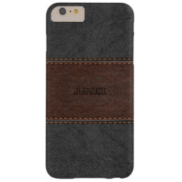 Vintage Black &amp; Brown Stitched Leather Barely There iPhone 6 Plus Case