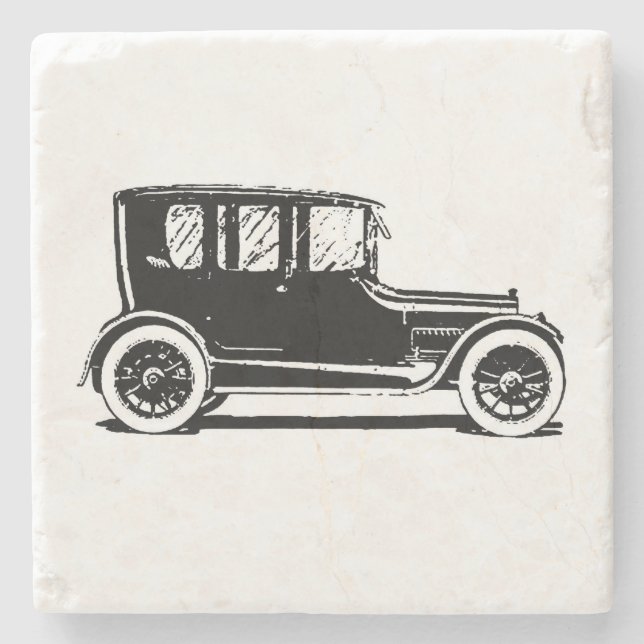 Vintage Black Car Illustration Stone Coaster (Front)