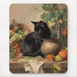 Vintage Black Cat Amid Autumn Fruits Mouse Pad