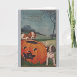 Vintage Black Cat and Beagles Halloween Card