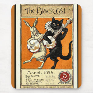 Vintage Black Cat and Bunny Musicians Mouse Pad