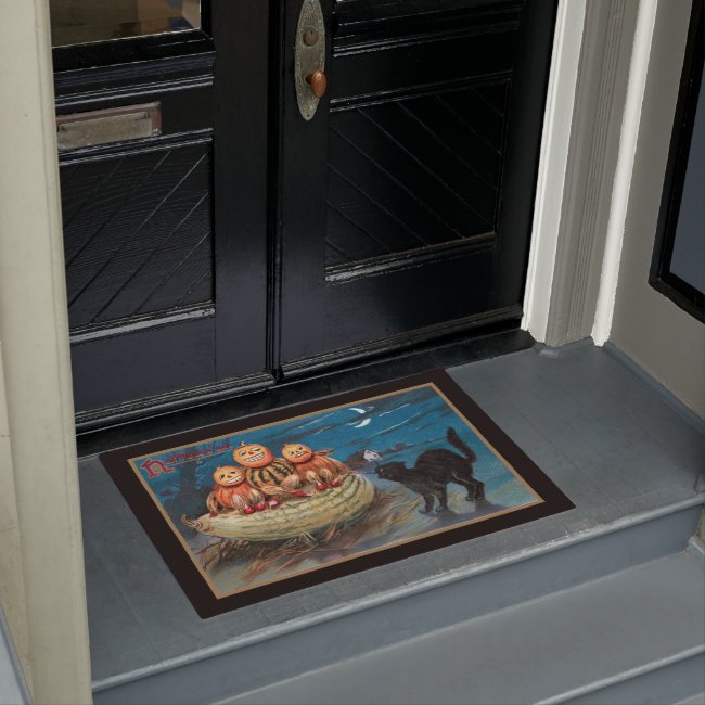 Vintage Black Cat and Funny Pumpkin People Doormat