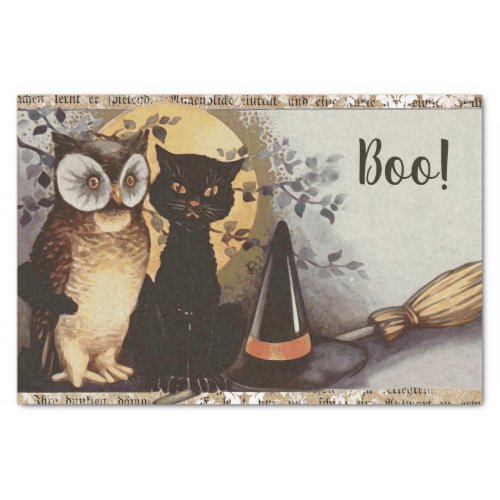 Vintage Black Cat and Owl Halloween Tissue Paper