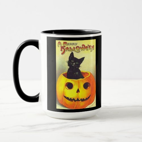 Vintage Black Cat and Pumpkin Mug