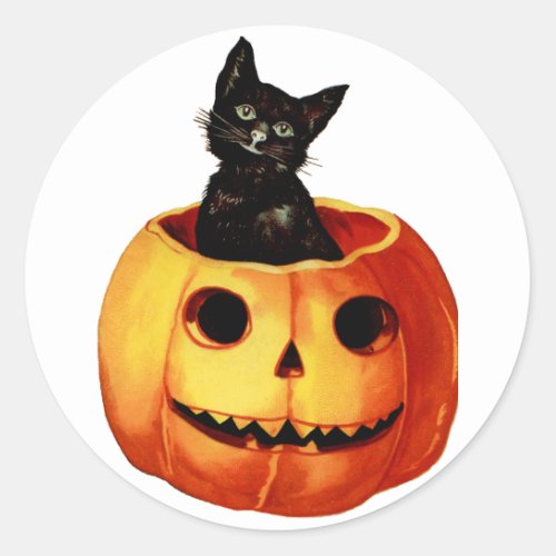 Vintage Black Cat and Pumpkin Sticker