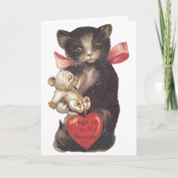 Vintage Black Cat And Puppy Valentine's Day Card by RetroMagicShop at Zazzle