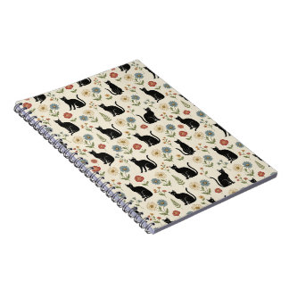 Vintage Black Cat and Wildflower Garden Notebook