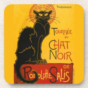 Vintage Black Cat Art Nouveau Chat Noir Steinlen Beverage Coaster
