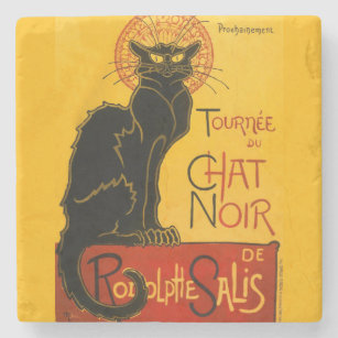 Vintage Black Cat Art Nouveau Chat Noir Steinlen Stone Coaster