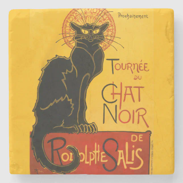 Vintage Black Cat Art Nouveau Chat Noir Steinlen Stone