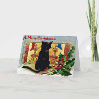 Vintage Black Cat At Christmas Holiday