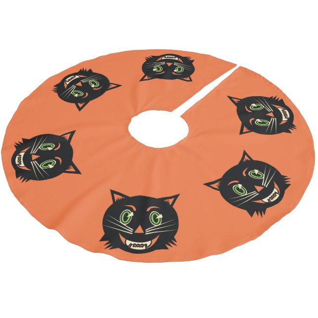Vintage Black Cat Brushed Polyester Tree Skirt (Angled)