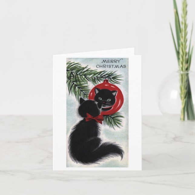 Vintage Black Cat Christmas Card (Front)