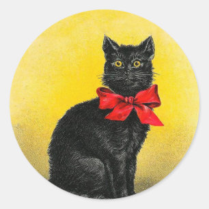 Vintage Black Cat Classic Round Sticker