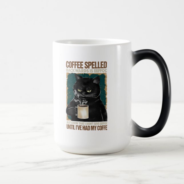 Vintage Black Cat Coffee Spelled Backwards Color Morph Mug (Right)