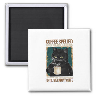 Vintage Black Cat Coffee Spelled Backwards Magnet