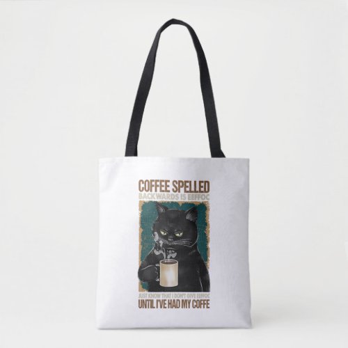 Vintage Black Cat Coffee Spelled Backwards Tote Bag
