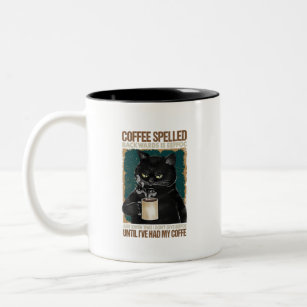 Vintage Black Cat Coffee Spelled Backwards Two-Tone Coffee Mug
