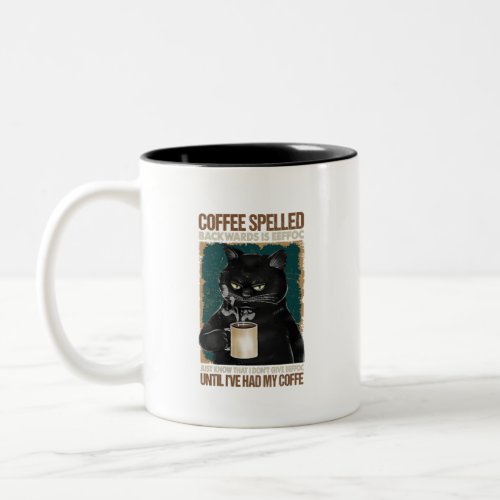 Vintage Black Cat Coffee Spelled Backwards Two_Tone Coffee Mug