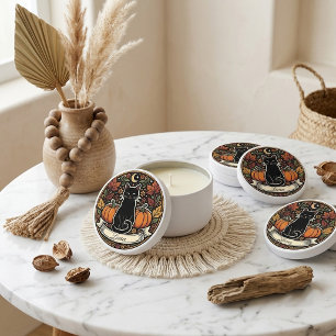 Vintage Black Cat Crescent Moon Pumpkins Halloween Mini Candle Favors