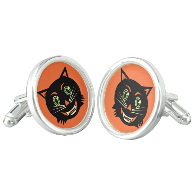Vintage Black Cat Cufflinks (Angled)