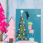 Vintage Black Cat Decorating Christmas Tree Holiday Card<br><div class="desc">Vintage Black Cat Decorating Christmas Tree Holiday Card .</div>