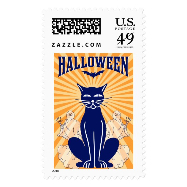 Vintage Black Cat & Ghosts Halloween Postage